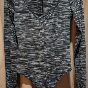 Adore Me Black and Gray Striped Bodysuit